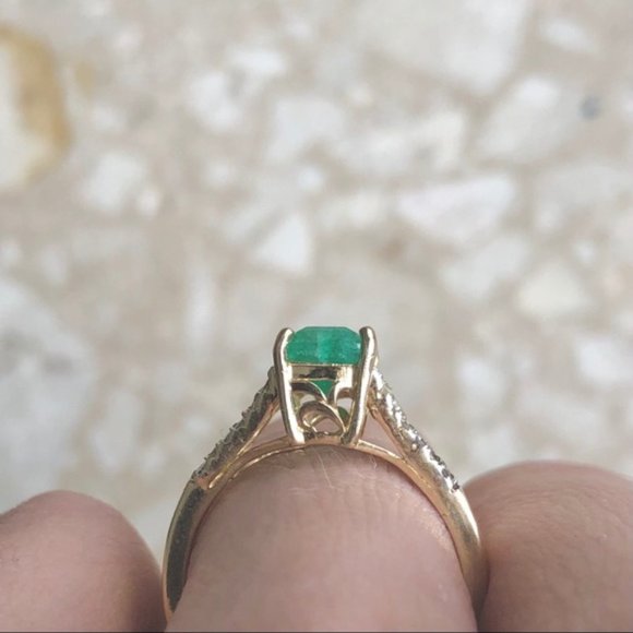 Emerald Cut Emerald Diamond Yellow Gold Ring